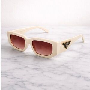 Prada Triangle Logo Sunglasses Cream Ivory Frame Brown Gradient Lenses
